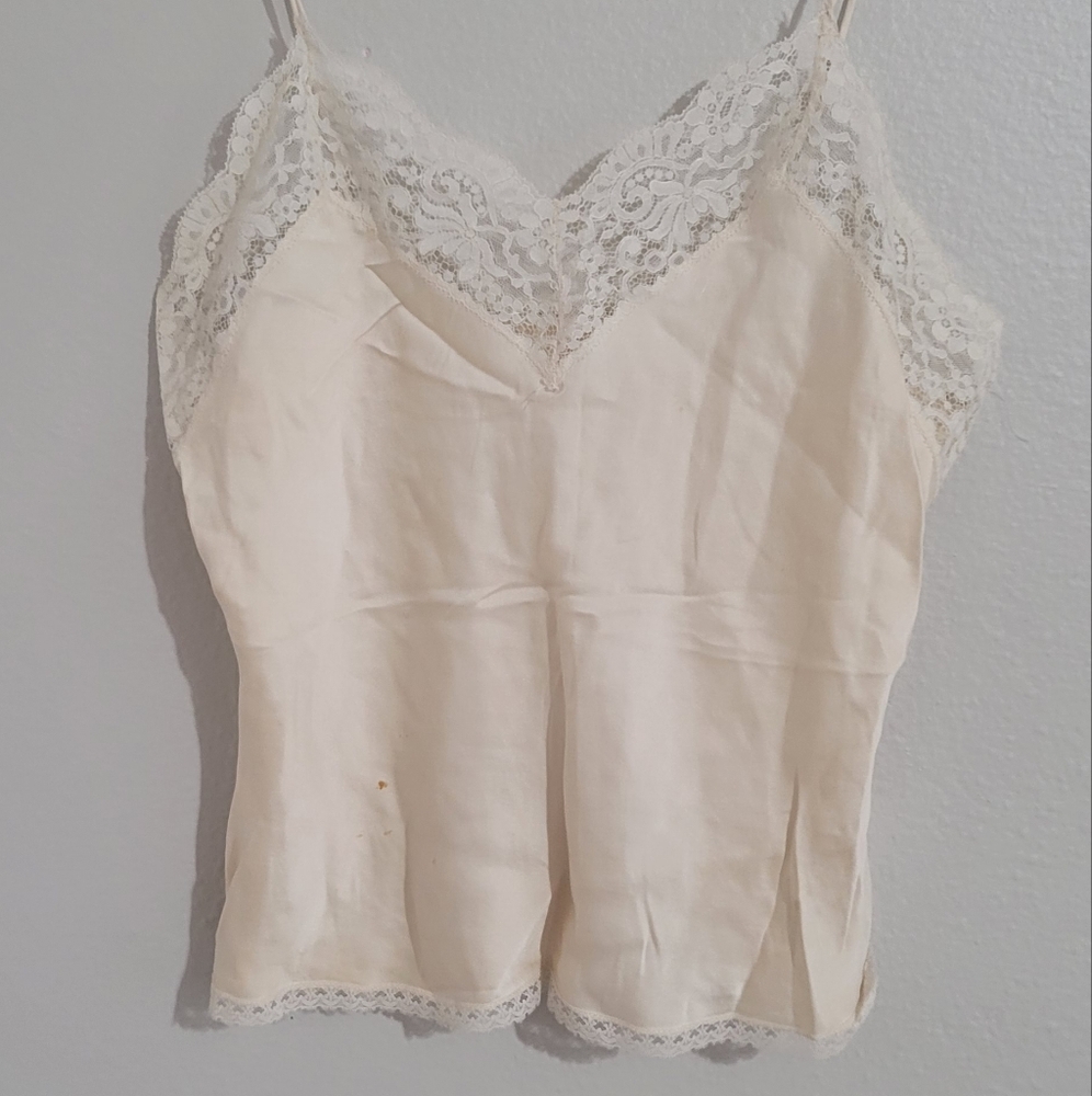 Elegant Cream Lace Trim Cami Top